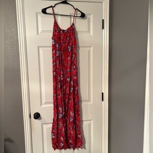 Maurices Vibrant Red and Blue Floral Maxi Dress